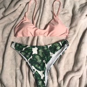 Pink Tropical Leaf Bikini Set